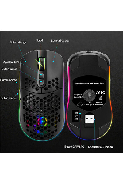 TnsAround TNS® Wireless Gaming Mouse, 6 Buttons, RGB Lighting, Bluetooth 5.1 and 2.4GHZ Connection