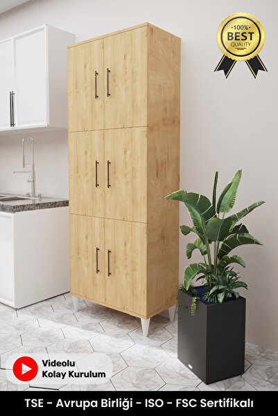 B3 Concept Geniş Hacimli 6 Kapaklı 6 Raflı Çok Amaçlı - Kolay Kurulum - Mutfak Balkon Banyo Erzak Kiler Dolabı