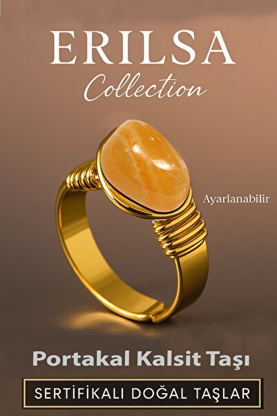Erilsa خاتم من حجر الكالسيت البرتقالي الطبيعي المعتمد - علبة سميكة قابلة للتع...