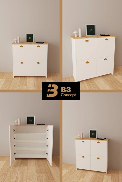 B3 Concept 4 Kapaklı 4 Raflı 1. Kalite Ayakkabılık Kapalı Çok Amaçlı Kapaklı Modern Ayakkabı Dolabı