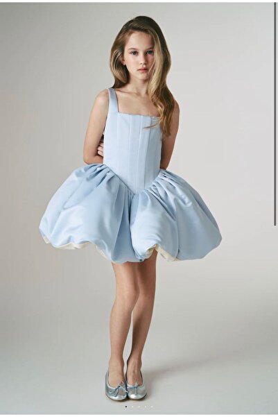 For Kids Baby Kız Çocuk Tasarım Kare Yaka Balon Elbise