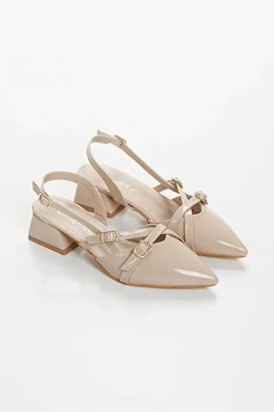 nambert Women's beige patent leather double buckle 4 cm heeled daily classic shoe nbr3042