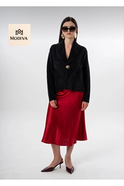 MODİVA MİX Modiva Women Shawl Collar Button Detailed Beard Fabric Plush Cardi...