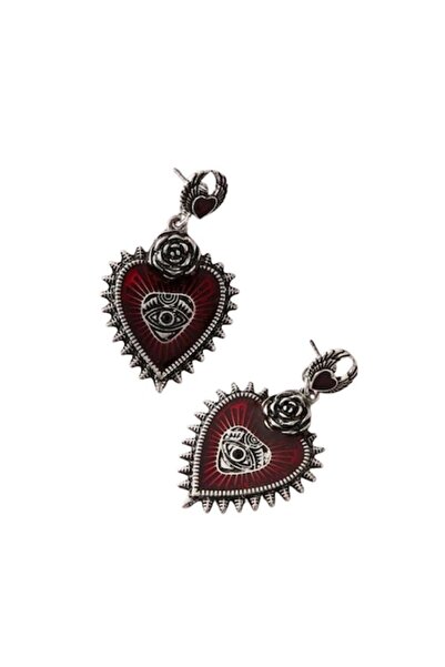 SYGGY Occult earrings, heart pattern, red