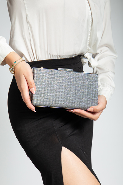 LİLLA Women's Portfolio Box Anthracite Glitter Evening Dress Bag
