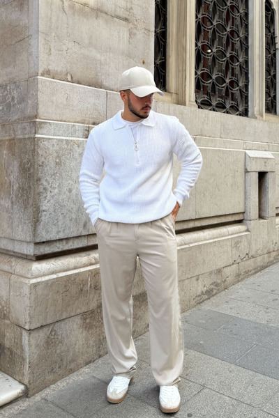 Livio Ferri Mena Men's Polo Neck Thessaloniki Knit Half-Zip Thick Knitwear Sweater