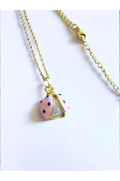 özgül takı ve tasarım Stainless Steel Gold Color - Colorful Ladybug Women's Necklace