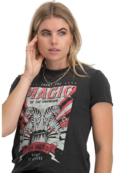 ONLY Only® T-shirt, retro, women's, cotton, Tiger print, gray, M