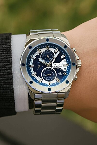 Ferrucci Function Men's Wristwatch – Steel Band – Blue Dial – Calendar & Dual...