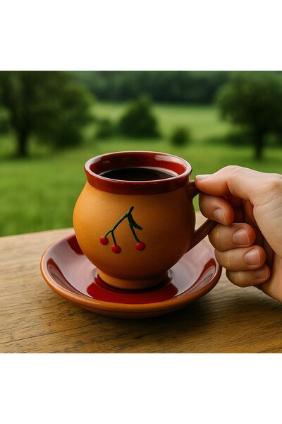 Bybaykuş Handmade Ceramic Cherry Patterned Cup Set