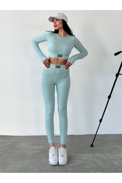 MADAME MELEK Long Sleeve Finger Detail Crop and Leggings Set Athlete Leggings Set