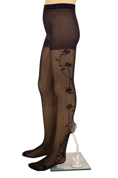 PETRA-ELISA Children's Lycra 20 Den Tights with Bianca pattern, Black, 11-13 years