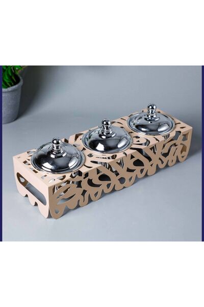 Alamtiaz Three-compartment date or sweets bowl with a stand in a modern silver and gold design