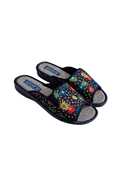 Belsta Textile slippers with floral print, black color