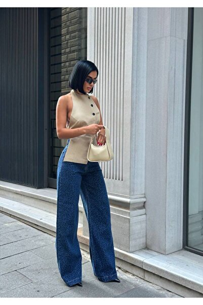 Miss Beyoğlu Blugi cu talie înaltă cu imprimeu leopard pentru sezonul nou