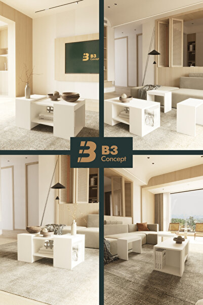 B3 Concept Oslo Serisi Çıkarılabilir Yan Sehpalı Takım Fonksiyonel Raflı 1. Kalite Modern Dekoratif Orta Sehpa