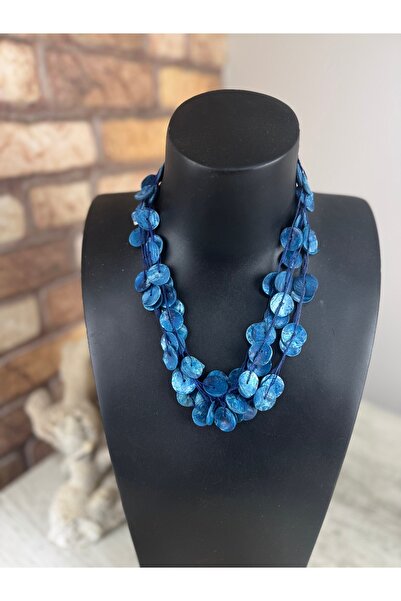 SEDEF TAKI Lacivert taşlı kabuk kolye