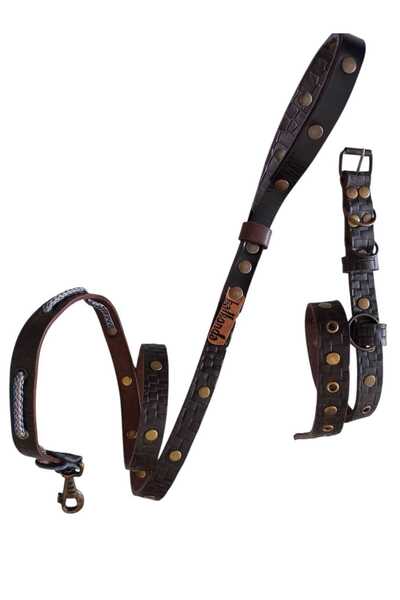 balkonda طوق للكلاب مع طوق للرقبة من الجلد البني، طول الرقبة: 25-50 سم، حزام قابل للتعديل: 125 سم، طراز TB1-4