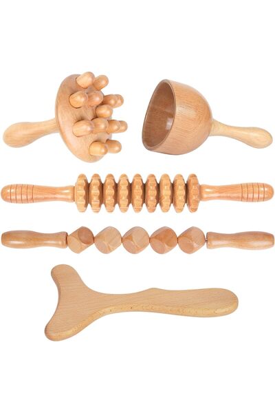 First pro مجموعة أدوات تدليك العلاج بالخشب 5 في 1، جهاز تدليك تصريف لمفاوي ون...