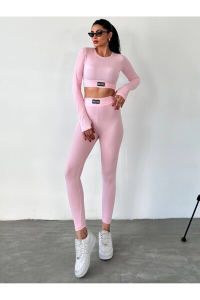 MADAME MELEK Long Sleeve Finger Detail Crop and Leggings Set Athlete Leggings Set