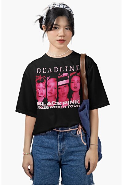 Fuddy Moda تي شيرت مطبوع للجنسين من Deadline World Tour 2025، تي شيرت كبير الحجم ذو طابع Blackpink Kpop