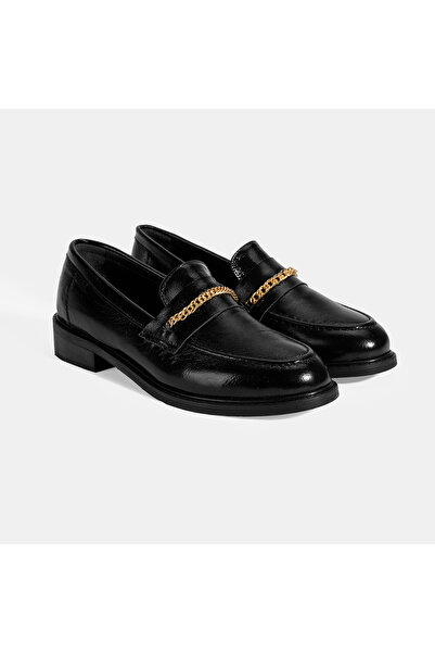 Desa Loafer din piele pentru femei, cu accesorii cu lanț negru