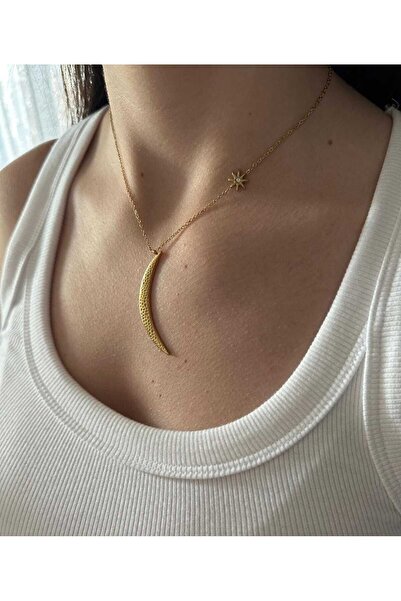 Bubbleatelier Çelik ay güneş gold kolye