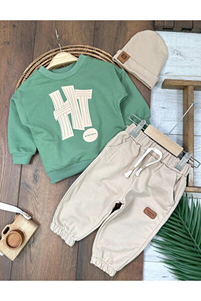 ADDA High-Printed Cotton Circular Neck Beanie 3-Piece Baby Boy Set