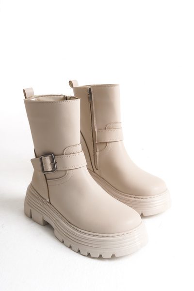 Solo Bag Women's New Season Flat Buckle Detailed Zippered Daily Comfortable Fit Boots