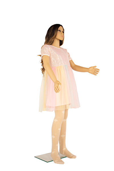 PETRA-ELISA Children's Lycra 20 Den Tights with Dalia pattern, Cream, 11-13 years