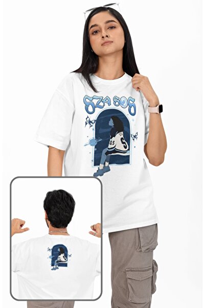 Fuddy Moda Tricou unisex cu imprimeu Sza Sos Ense, tricou oversize cu gât cre...