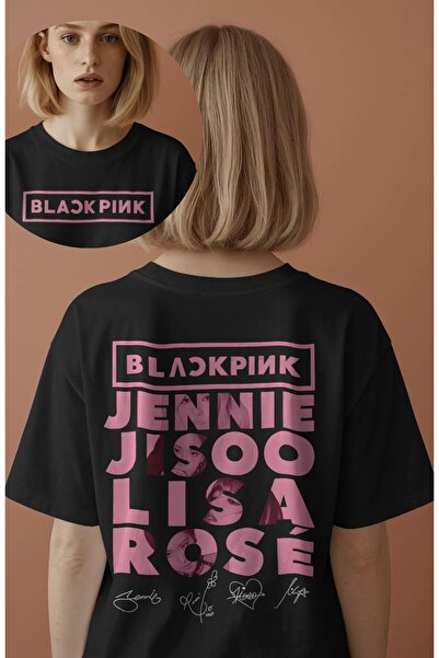 Fuddy Moda تي شيرت مطبوع عليه اسم جيني جيسو ليزا روز للجنسين، تي شيرت كبير الحجم ذو طابع Kpop برقبة دائرية
