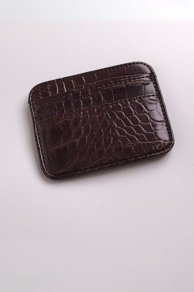 Ecrou Crinkled Leather Basic Card Holder Brown