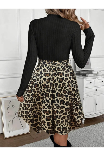 buğrahayalin    Women's Long Sleeve Turtleneck Tie Waist Top Camisole Skirt Diving Dress