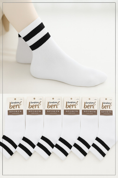 İbrahim Berk 6 Pairs Men's College Socks White Striped College Sports Socks