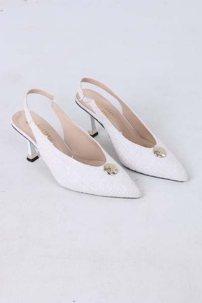 Victoria Altın Düğme Detaylı Slingback Topuklu Kadın Ayakkabı