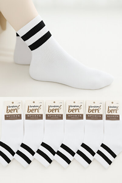 İbrahim Berk 6 Çif Erkek Kolej Çorap Beyaz Çizgili Kolej Spor Soket Çorap