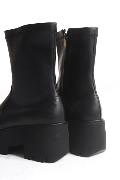 Solo Bag Kadın Yeni Sezon Kalın Taban Lastikli Fermuarlı Siyah Günlük Rahat Kalıp Çizme