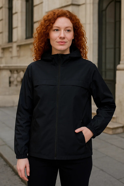 comstar Women's Lined Hooded Black Windbreaker & Raincoat