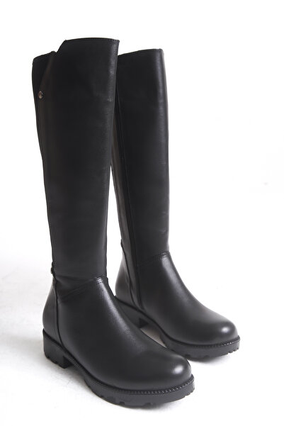 Solo Bag Γνήσιο δέρμα μαύρο ελαστικό κομψό στυλ καθημερινές μπότες