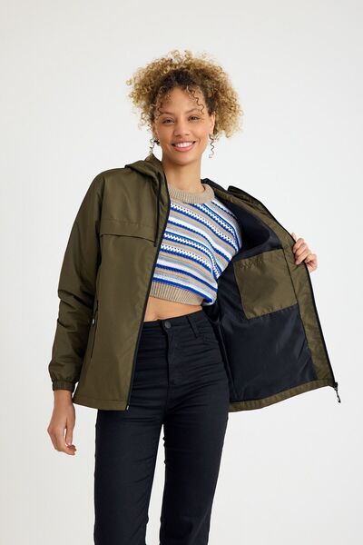 comstar Γυναικείο αντιανεμικό και αδιάβροχο με κουκούλα με επένδυση χακί