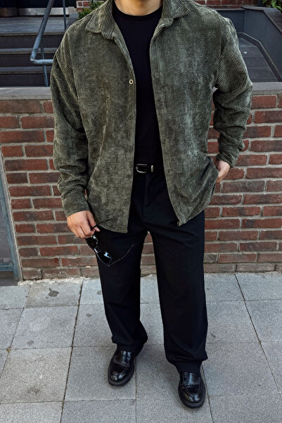 Livio Ferri Yotau Erkek Oversize Fit Kadife Uzun Kollu Gömlek Ceket