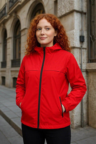 comstar Women's Lined Hooded Red Windbreaker & Raincoat