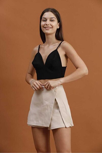 Pafi Moda Isabella Yüksek Kalite Taş Detaylı Mini Etek Bej