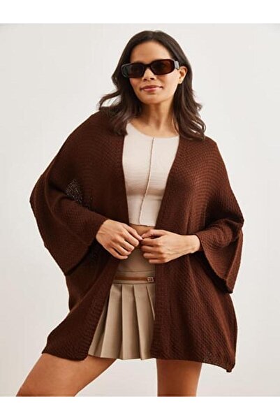 TİSTA Γυναικεία ζακέτα με μοτίβο καφέ ρύζι με μανίκια νυχτερίδας