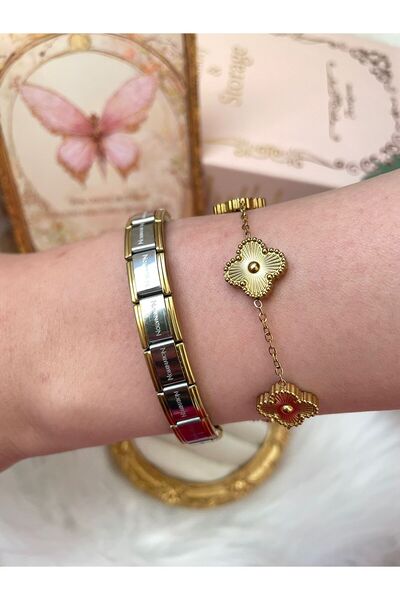 perry accessories مجموعة أساور من الفولاذ على شكل ورقة البرسيم ذات وجهين، طقم...