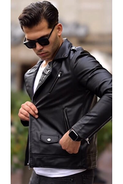 PRİFALDİ Jachetă din piele pentru bărbați, model North, sezon nou, neagră