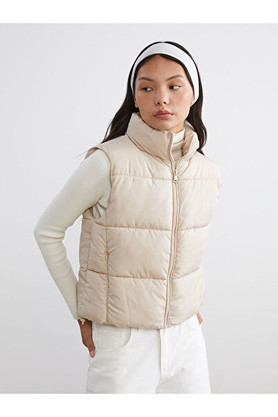 LC Waikiki Beige Stand Collar Women's Puffer Vest