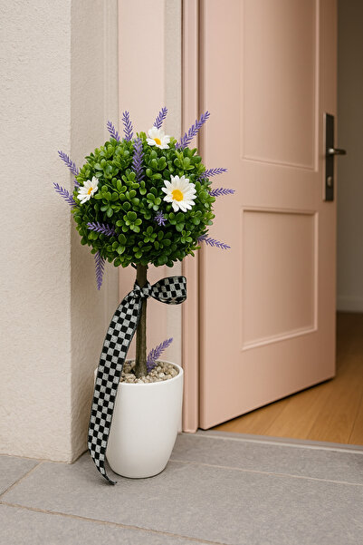 Marrone Top Şimşir Ağacı Kapı Önü Dekoru Yapay Ağaç 50 cm