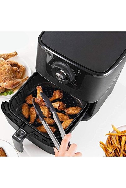 OLLEVRA Black Heat Resistant Washable Silicone Oven and Airfryer Round Model Baking Mat 23